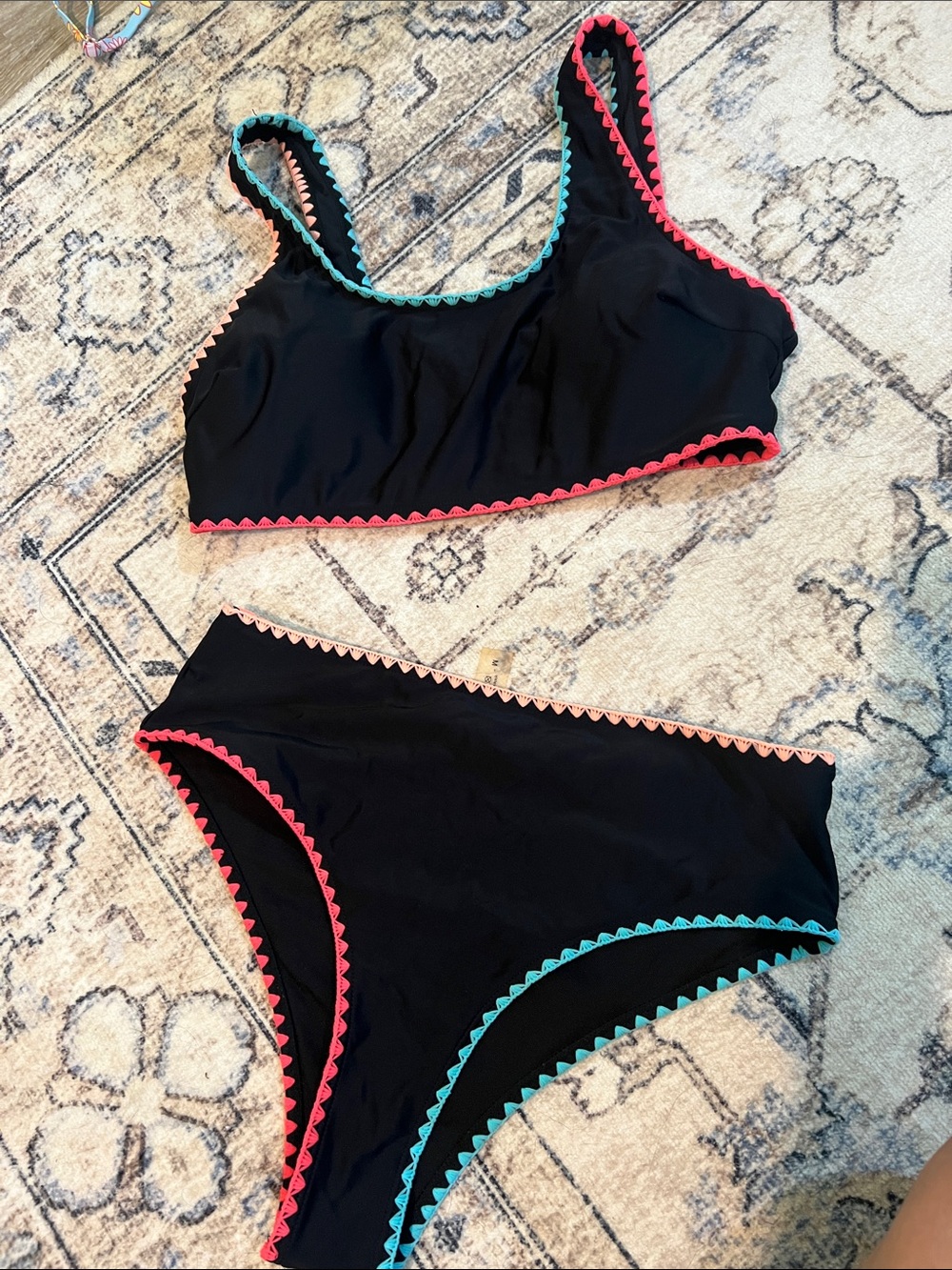 Mossimo Supply Co. Black Bikini Set with Pink, Coral and Aqua Trim